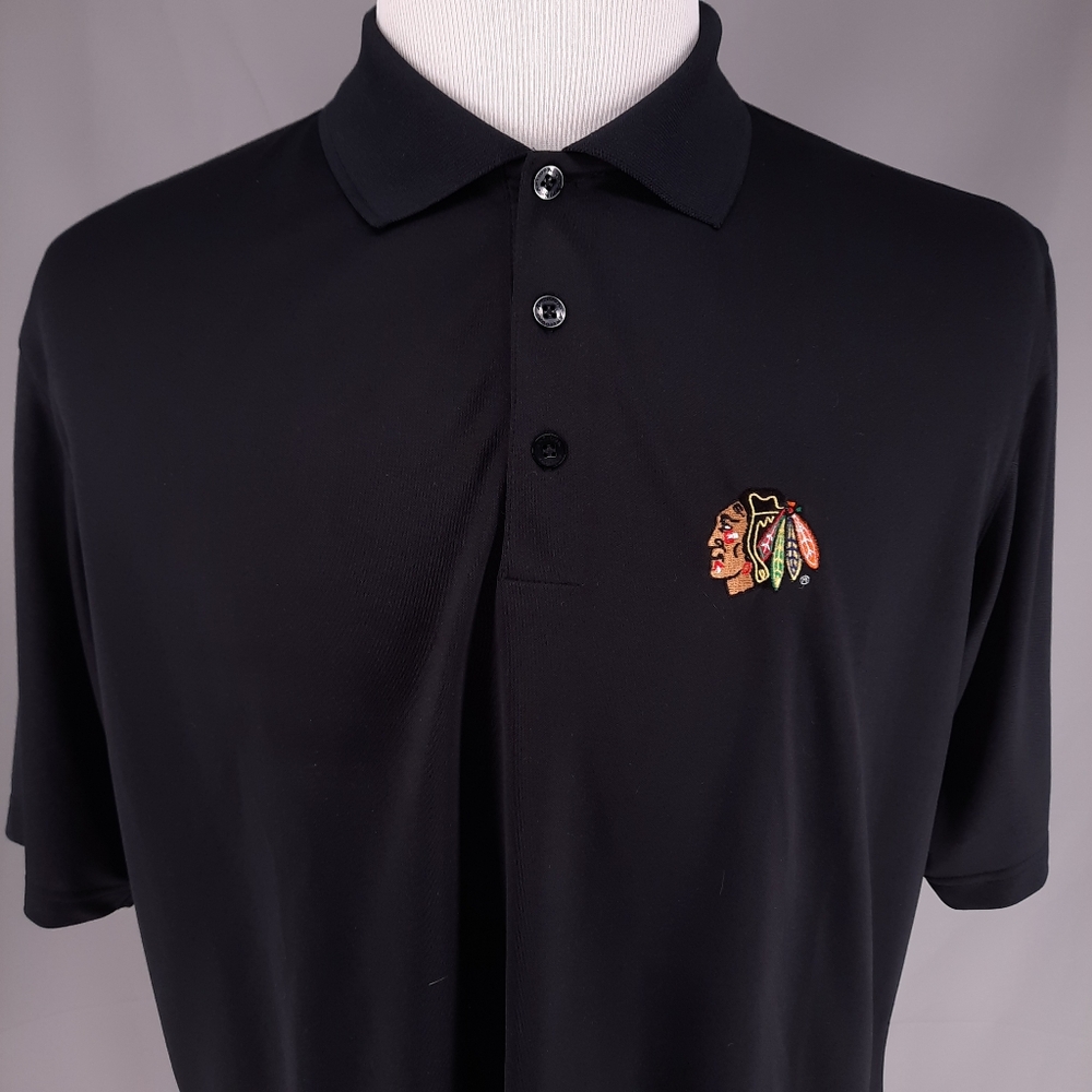 NHL Chicago Blackhawks Black Polo Golf Shirt Men's Large Embroidered Hockey